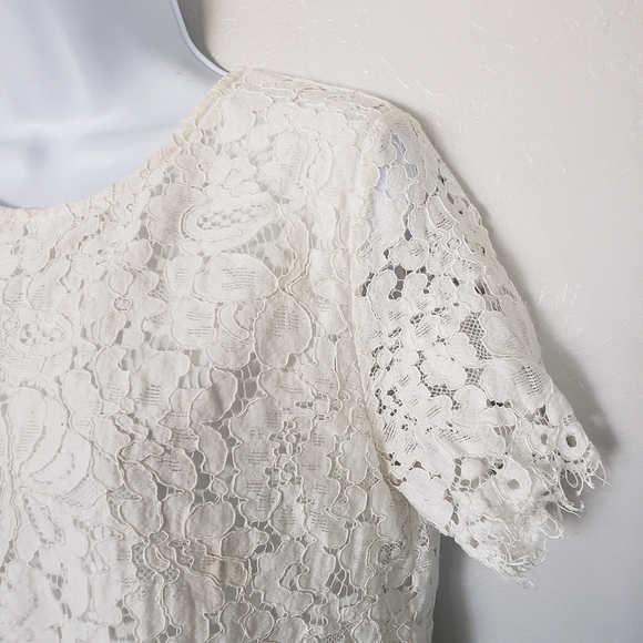 Ellison Women's Large White Lace Lined Short Sleeve Crop Top Blouse Dressy - Picture 8 of 9